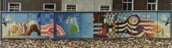 1977 'space-scape 1' 44x270cm olieverf/hout 7-luik
